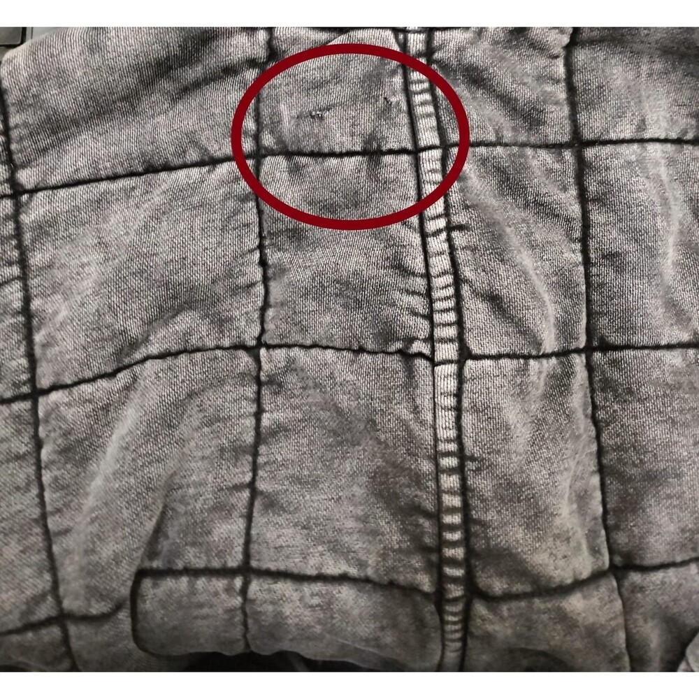 Free People Charcoal Quilted Puffer Jacket with Cream Sleeve Stripes - Picture 6 of 7